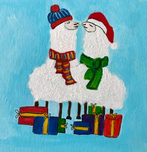 Kissing Llamas by Maria Connell Holiday Greeting Cards by Local Artists