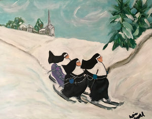 Nuns Gone Skiing by Maria Connell Holiday Greeting Cards by Local Artists